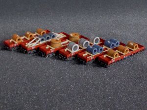 6x Fleischmann Niederbordwaggons 8281, beladen mit Handarbeits-Ladegüter, Top ohne OVP!