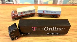 Wiking Set LKW Sattelauflieger Telekom LKW mit Plane und Anhänger