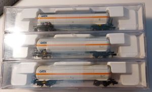 Wagen-Set mit 6 Druckgas-Kesselwagen (3xGATX und 3xVTG)