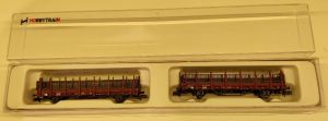 Wagen-Set mit zwei Rungenwagen, Bauart 1x Kbs 442 und 1x Kbs 443,  mit Gitteraufbau